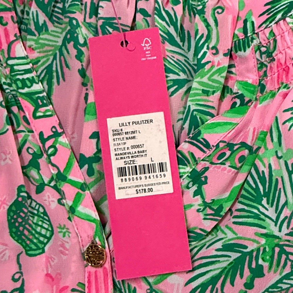 🩷Lilly P🩷 NWT Elsa Always Worth It Silk Top. Size L. Brand new! - Picture 6 of 9